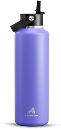 POWCAN Botella de Agua de Viaje 24 oz | Termo de Acero Inoxidable con Pajilla, Boca Estandar, Antifugas, Sin BPA, Asa Facil de Sostener (Violet's Tale)