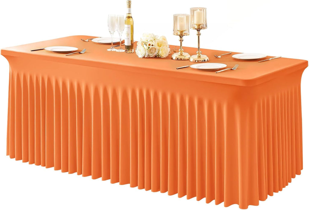 1 paquete de manteles naranjas para mesas rectangulares de 1,80 m, de una sola pieza, de spandex elástico resistente a las arrugas, con faldón, para eventos, banquetes, bodas y fiestas de cumpleaños.
