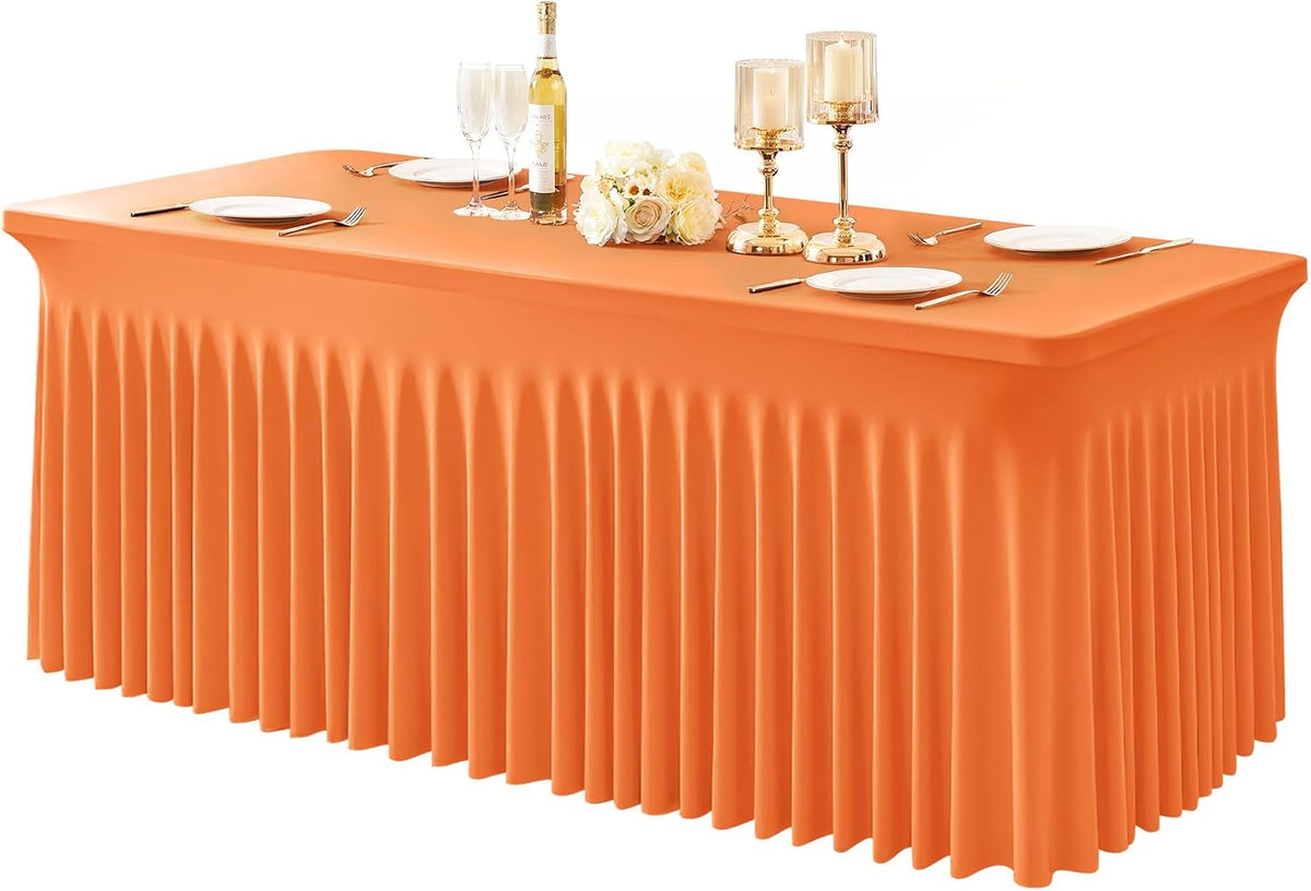 1 paquete de manteles naranjas para mesas rectangulares de 1,80 m, de una sola pieza, de spandex elástico resistente a las arrugas, con faldón, para eventos, banquetes, bodas y fiestas de cumpleaños.
