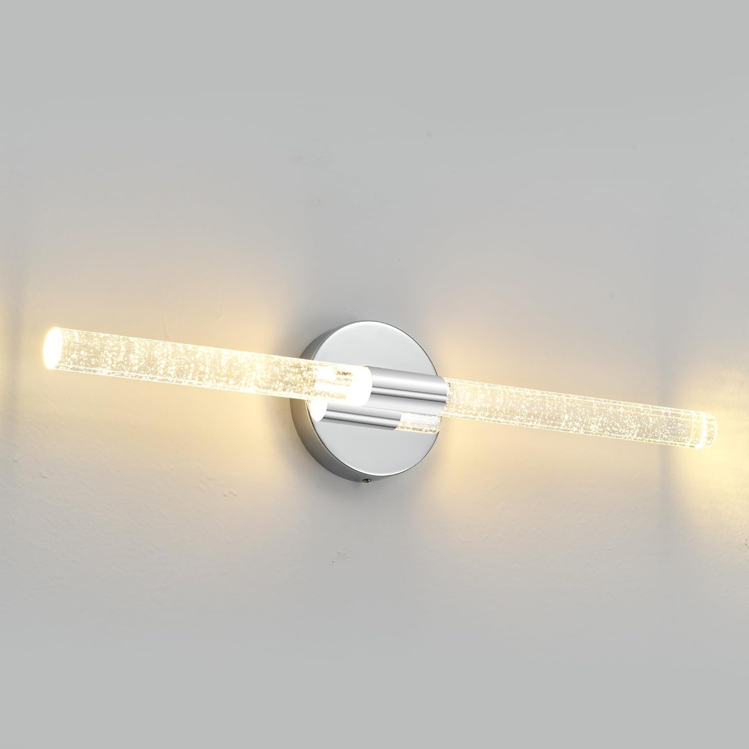 Kalisfort Chrome Wall Sconce, 26'' Crystal Bathroom Light, LED Vanity Light, Dimmable, Over Mirror with Crystal Bubble Glass (3 Color Temperature)