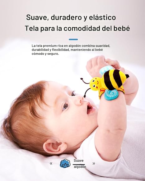 Infinno Calcetines con sonajero de muñeca y juego de calcetines con buscador de pies para bebé, juguetes perfectos para recién nacidos de 0 a 12 meses, para niñas y niños como regalos de baby shower