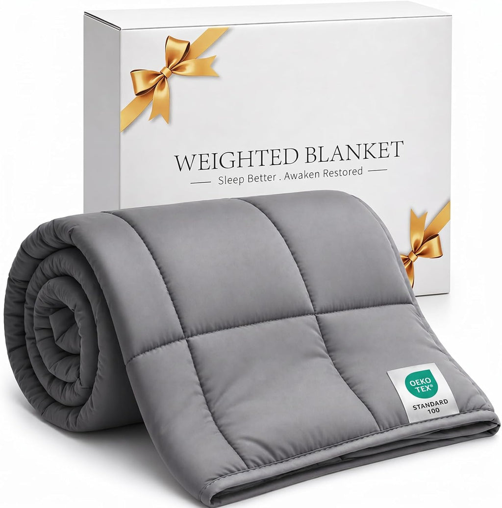 Manta pesada Smart Queen de 6,8 kg (122 cm x 182 cm, gris). Manta pesada suave y refrescante para dormir, transpirable y cómoda para todas las estaciones, con microesferas de vidrio de primera calidad. Lavable a máquina.