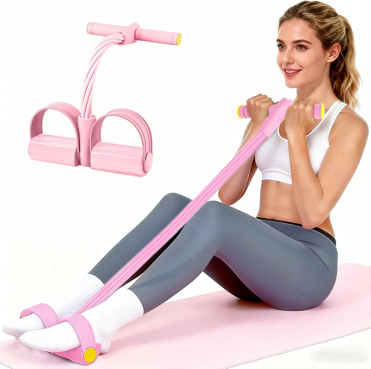 Bandas Resistencia Pedal Asas 6 Tubos Caucho Natural Tensión Manual Entrenamiento Multiuso Abdomen Cintura Brazo Pierna Rosa