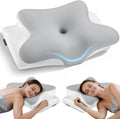 Almohada cervical para aliviar el dolor - Almohada ergonómica para quienes duermen de lado, con soporte para el cuello, almohadas refrescantes de espuma viscoelástica (gris oscuro y blanco)