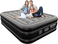 Ezyrest Colchón de aire Queen con bomba incorporada, colchón inflable de doble altura de 16 pulgadas con parte superior flocada suave y bolsa de transporte, colchón inflable ajustable, cama de aire
