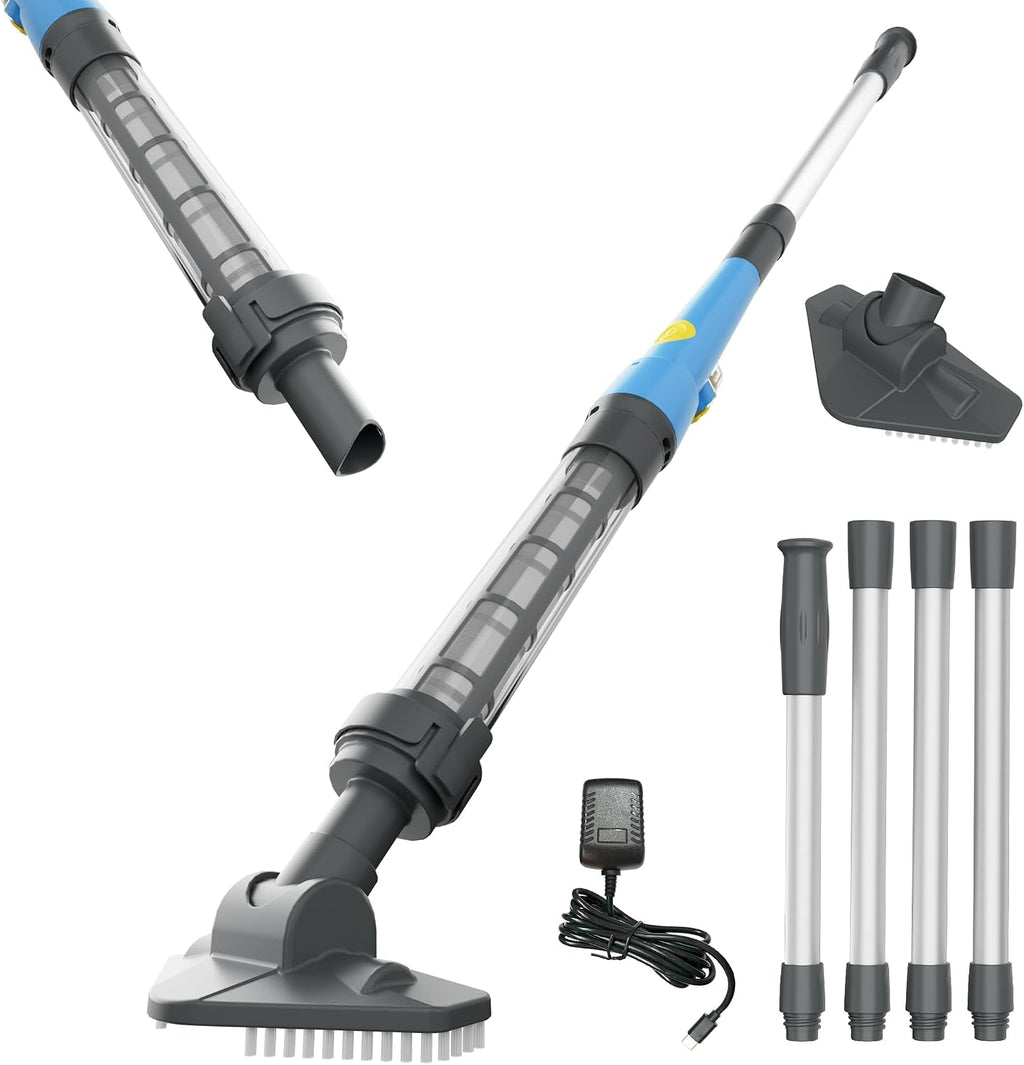 Aspiradora Inalambrica para Spa y Jacuzzi | de Mano para Piscinas Sobre Suelo | Liviana tipo Stick con 2 Cabezales | Ideal para Escombros y Arena | Azul