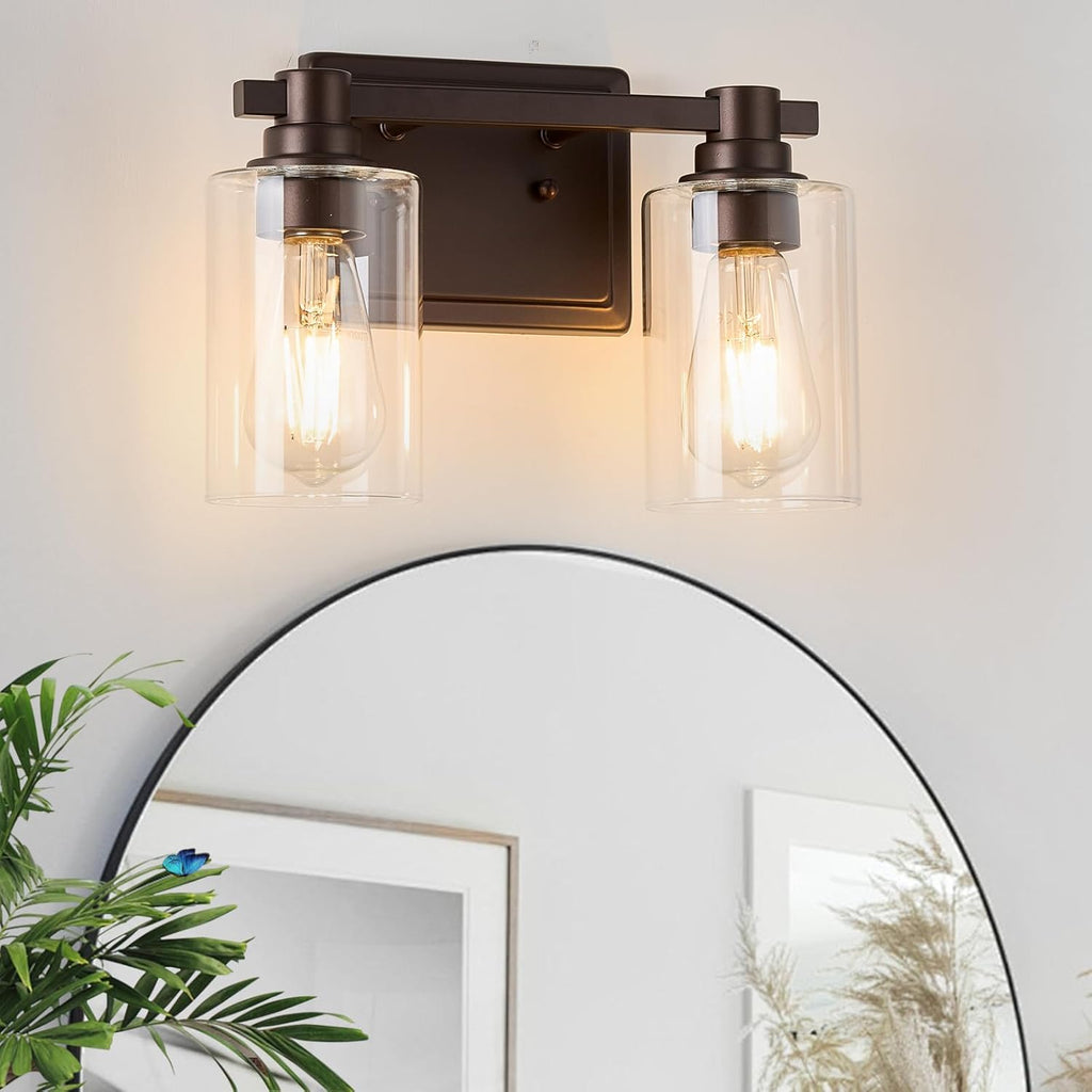 Lámpara de baño de 2 luces sobre espejo, de bronce frotado con aceite, estilo rústico, vintage, para dormitorio, sala de estar y pasillo. 