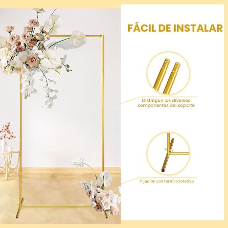 Soporte de Arco Dorado para Bodas y Eventos | Marco de Metal para Globos y Flores | Decoración para Fiestas y Ceremonias