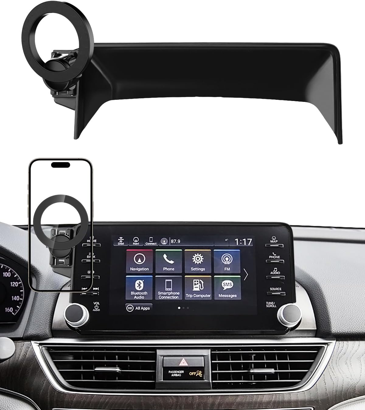 Soporte para teléfono de coche PZK para Honda Accord 2018-2022 Sport SE/EX/EX-L/Touring/LX Accesorios para Accord de décima generación para pantalla de 8 pulgadas Rotación de 360° Compatible con soporte para teléfono MagSafe con caja de almacenamiento