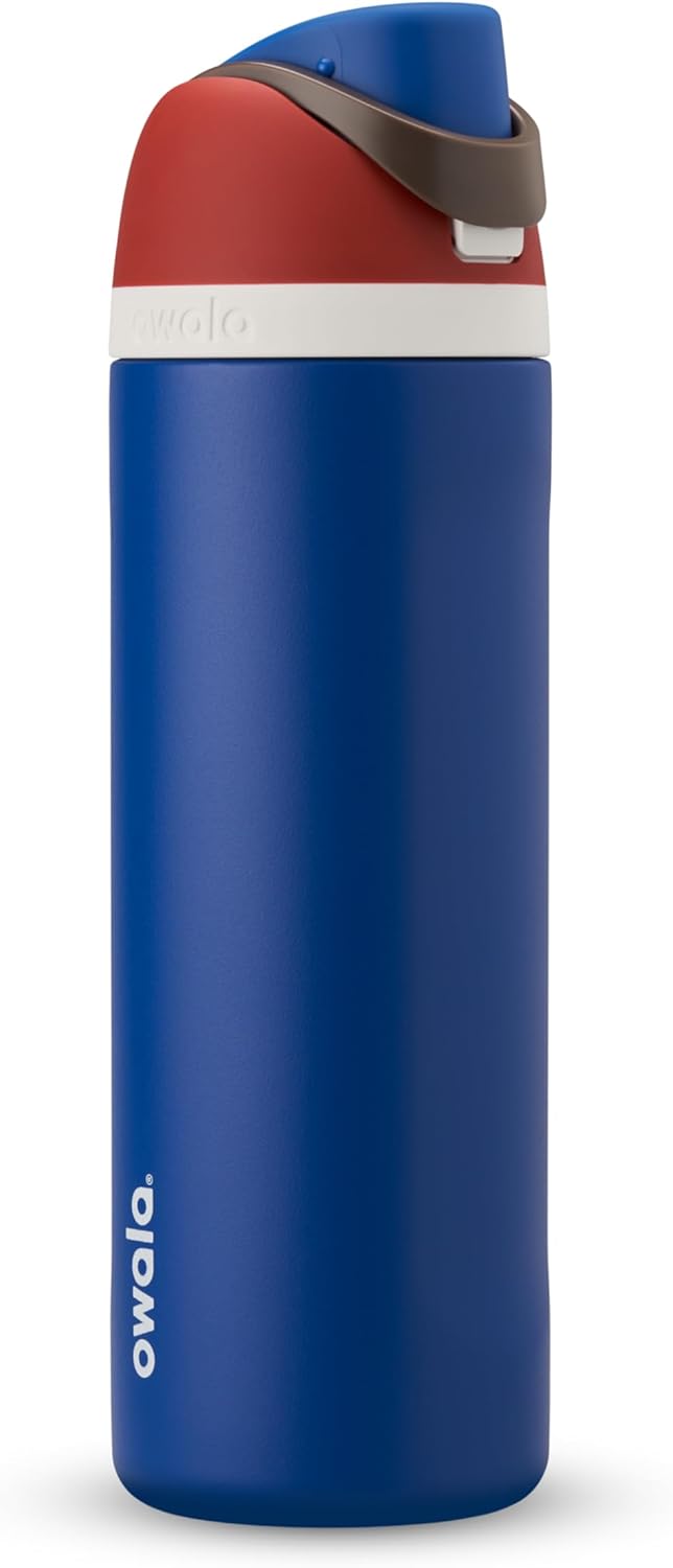 Botella de Agua Owala Marvel FreeSip Capitán América | Acero Inoxidable Aislado con Popote, Sin BPA, 710 ml | Para Deportes y Viajes