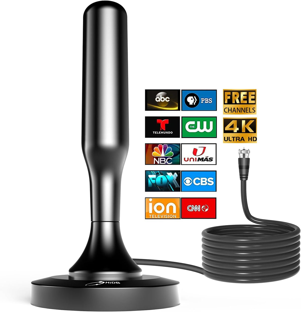 Antena de TV Digital Interior OTA | Señal HD para Canales Locales, Base Magnética y Cable de 3 Metros — Fácil Instalación
