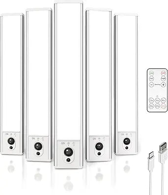 Luces LED bajo Gabinete EZVALO 5 Pack — Sensor de Movimiento, Regulables, Magnéticas con Control Remoto
