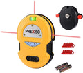 PREXISO Nivel Laser Multisuperficie | Linea Horizontal y Vertical de 30 pies, Base con Montaje en Pared, 2 Pines y 10 Stickers | Incluye 2 Pilas AA