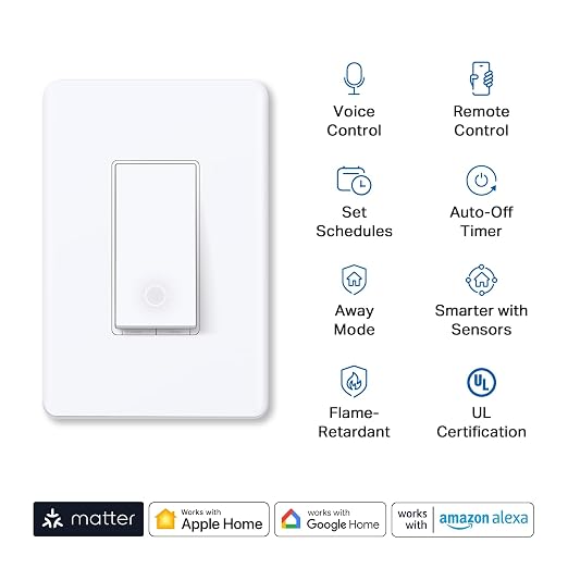 TP-Link Tapo Matter Interruptor de luz inteligente: Control de voz con Siri, Alexa y Google Assistant | Certificado UL | Temporizador y programación | Fácil instalación guiada | Requiere cable neutro