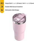 RTIC Vaso de Viaje con Tapa | Interior de Cerámica | Aislamiento al Vacío Doble Pared | Para Café, Té y Bebidas Frías | Rosa Pálido