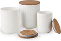 Set x3 Frascos Cerámicos Herméticos con Tapa de Madera – Diseño Relieve | 25, 40 y 70 oz
