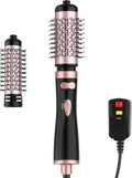 Cepillo secador de pelo giratorio de cerámica, juego de 2 cepillos giratorios de 1,5 y 2 pulgadas, cepillo de aire caliente voluminizador de un solo paso, suave, rizos en C | Negro (Negro)