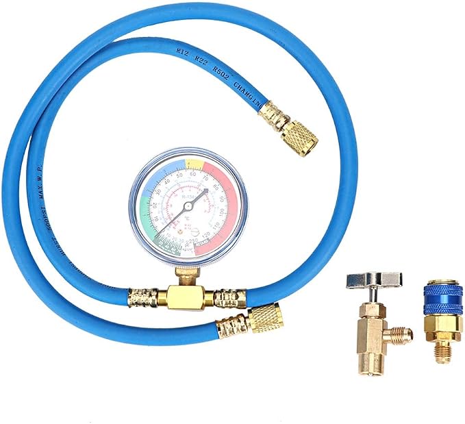 Kit de Manguera de Carga de Refrigerante R134A para Aire Acondicionado de Coche – con Manómetro e Indicador de Presión
