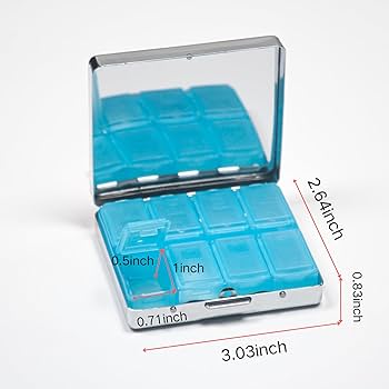 Caja de Pastillas Vintage Plateada con Espejo – Organizador Semanal de Viaje para Bolso