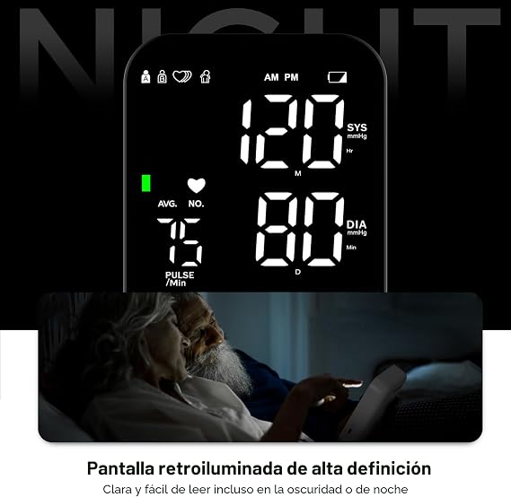 Monitor de presión arterial Máquina de brazo superior Preciso ajustable Manual BP Cuff Kit Pantalla LED retroiluminada 2 usuarios 240 juegos de memoria incluye bolsa de almacenamiento Negro