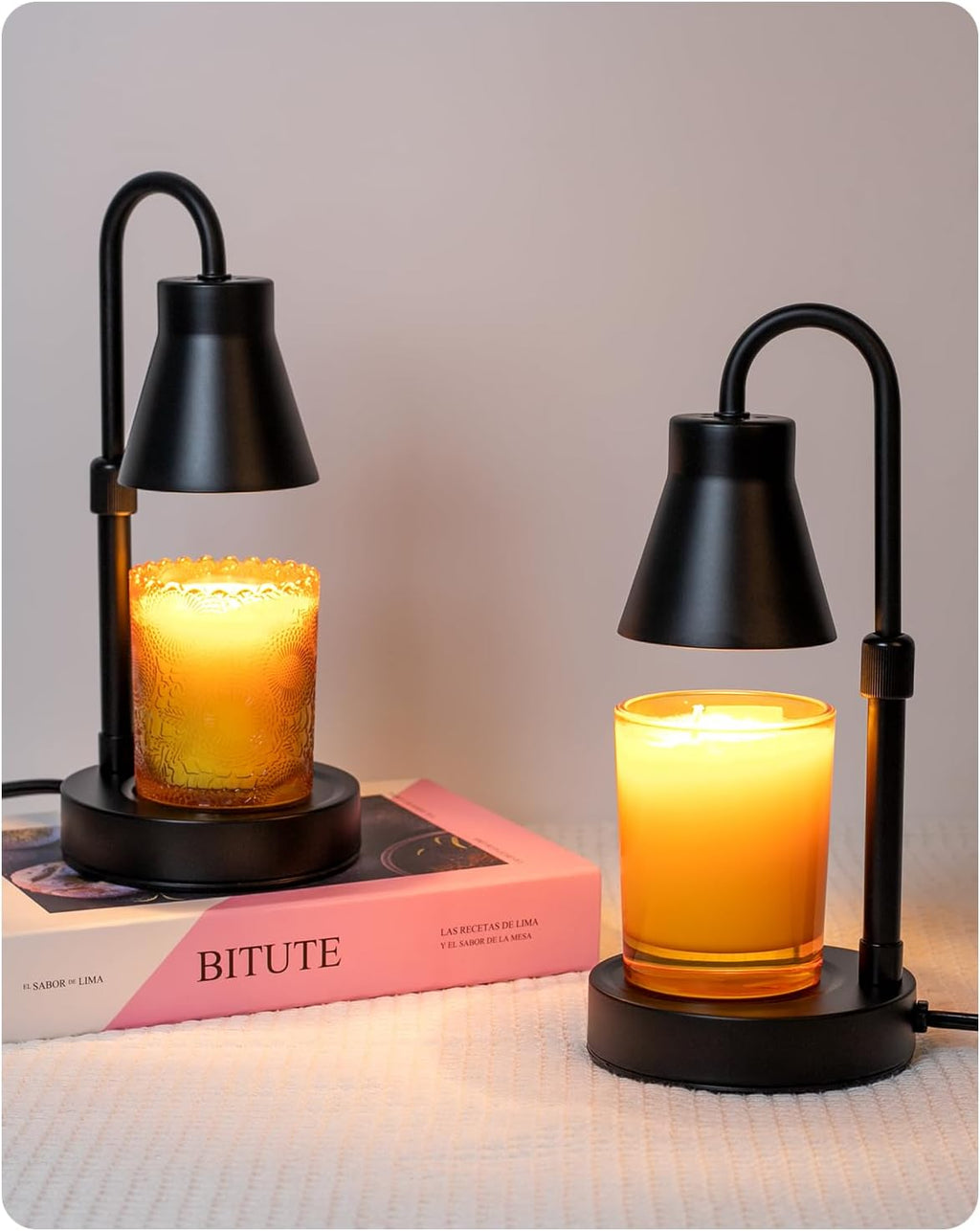 Elenhome 2 Pack Candle Warmer Lamp - Adjustable Height Candle Lamp Warmer, Stepless Dimming Function, Metal Candle Lamp for Jar Candles, No Flame Scented Candle Warmer with 2 Bulbs, Gifts for Mom