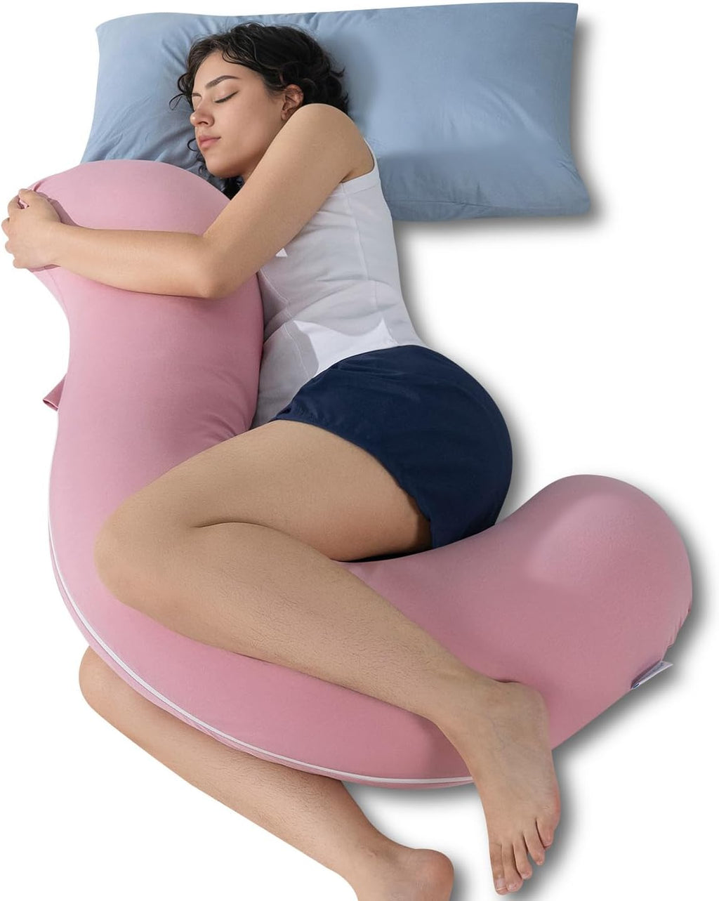 QUEEN ROSE Almohada Corporal Refrescante | Soporte de Cuerpo Completo para Dormir de Lado, Forma de S | Suave para Adultos (Rosa)
