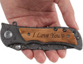Cuchillo de bolsillo grabado "I Love You", perfecto para cumpleaños de novio, cuchillo único para hombres
