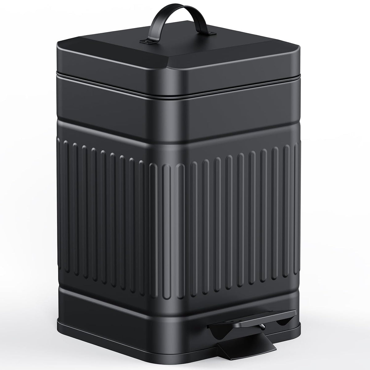 Cubo de basura pequeño CEROELDA con tapa - 5 L/1,3 galones, de acero inoxidable, para exteriores, para excrementos de perro, estilo rústico retro, con pedal para baño, dormitorio y oficina, cierre suave, color negro.