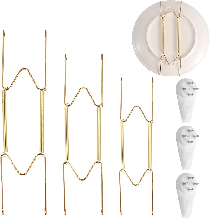 3 juegos de ganchos para platos de pared, ganchos para colgar platos en forma de W de 6/8/10 pulgadas, soportes verticales decorativos para pared, exhibición invisible de platos para artes