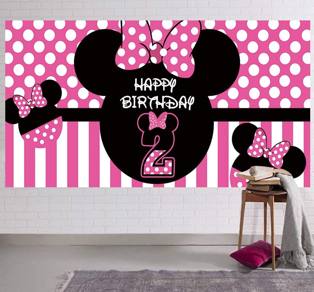 Fondo para el segundo cumpleaños de Minnie, pancarta para el segundo cumpleaños de Minnie, artículos para fiestas, fondo fotográfico para la decoración del segundo cumpleaños de Minnie (6.6 x 3.3 pies)