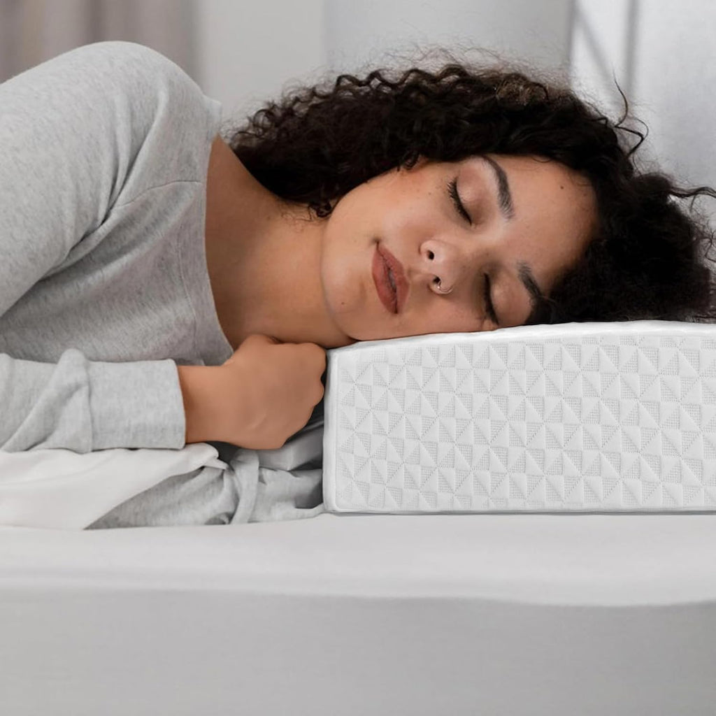 Almohada cúbica COLDHUNTER Pro para personas que duermen de lado, almohada de espuma viscoelástica, almohada suave que brinda soporte para la cabeza, el cuello y el alivio del dolor de hombros, blanca - 24"x12"x5"