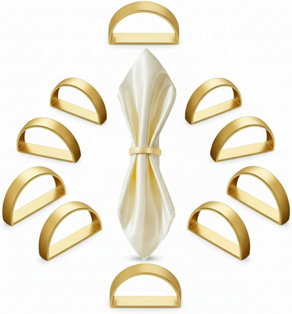 40 Pcs Stainless Steel Napkin Rings Metal Napkin Ring Holders Valentine's Day Modern Serviette Buckles Metallic Adornment for Spring Table Kitchen Dinner Party Wedding(Matte Gold Semicircle)