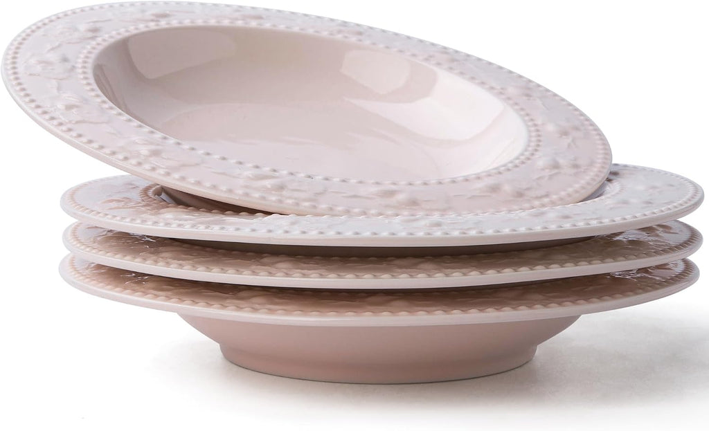 Set de 4 Tazones OniAnt para Sopa y Pasta 10oz | Platos Hondos de Cerámica con Borde Ancho y Relieve de Fresas | Aptos para Microondas y Lavavajillas