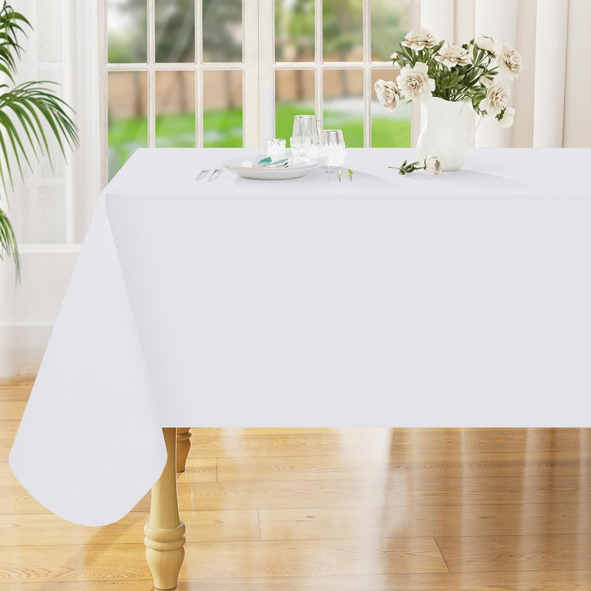 Mantel rectangular Smiry de 60 x 102 pulgadas, impermeable, lavable, de vinilo, protector de mesa, resistente a derrames de aceite, para comedor, picnic, camping y exteriores, color blanco.