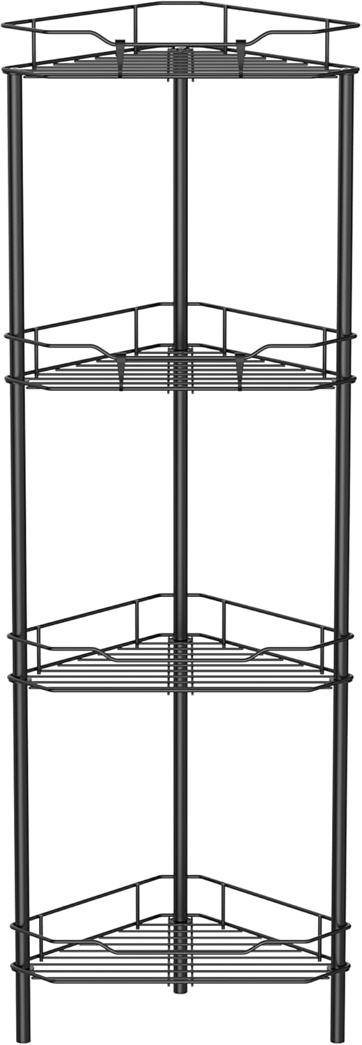 Estante organizador de ducha de esquina de 4 niveles con ganchos, estante de baño, color negro 