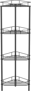 Estante organizador de ducha de esquina de 4 niveles con ganchos, estante de baño, color negro 