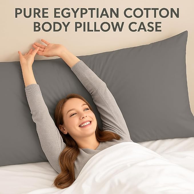 COTTON STICH® Funda de almohada corporal de 20 x 48 pulgadas, color gris plateado, 600 hilos, 100% algodón egipcio, cierre de cremallera, suave, transpirable, calidad de hotel