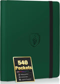 Carpeta premium de 9 bolsillos para 540 tarjetas, carpeta para tarjetas coleccionables Fabmaker con cubierta de PU, álbum resistente para colección de tarjetas, elegantes carpetas para tarjetas de juegos y tarjetas deportivas, verde oscuro