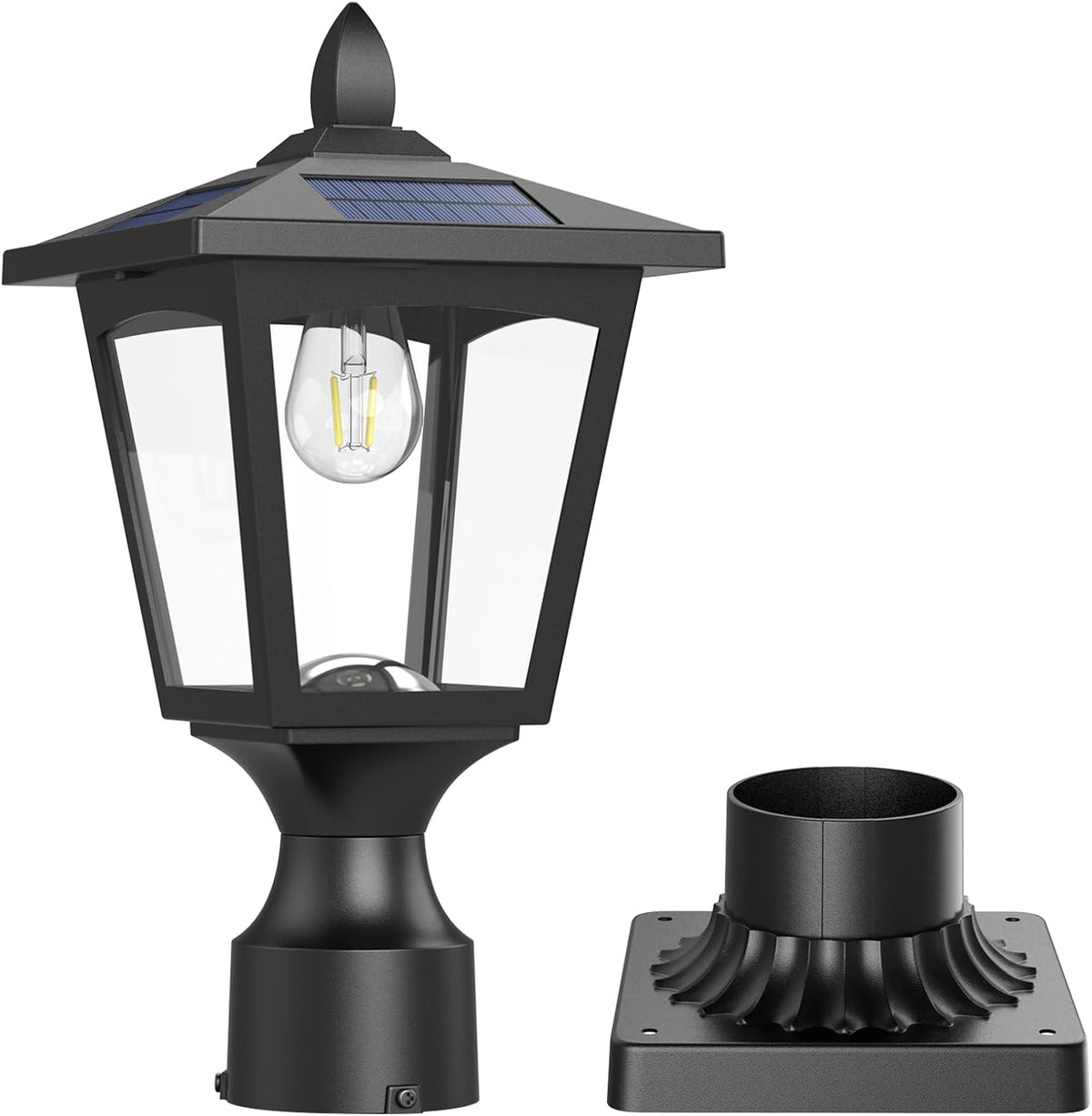( ARTICULO VIENE COMO SE MUESTRA EN LA SEGUNDA IMAGEN ) Luces Solares para Poste 6000K | Dusk to Dawn con Base de Montaje | Impermeables para Jardín, Patio y Pilar | Lámpara Decorativa Exterior (Blanco Frío)