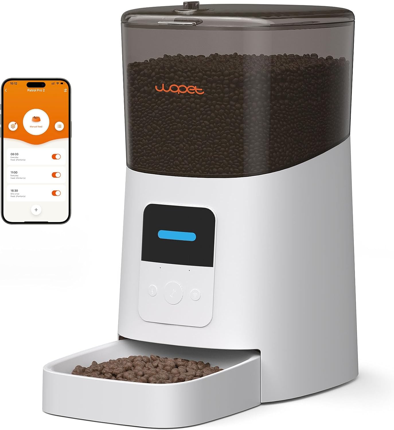 Comedero Automático WOPET 6L con WiFi y Control por App – Hasta 15 Comidas al Día para Gatos y Perros