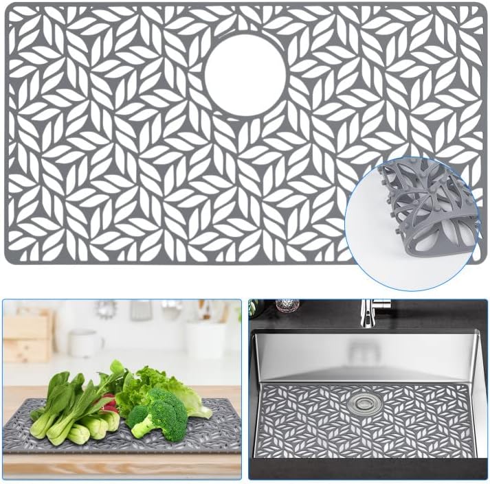 Protectores de silicona QKVCX para fregadero de cocina de 71, 7 x 38, 7 cm (28,25" x 15,25"). Protectores para el fondo de fregaderos de porcelana y acero inoxidable estilo granja con orificio de drenaje trasero