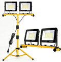 Luz de Trabajo LED con Tripode | 21000 Lumenes | 2 Cabezales Ajustables | Impermeable Plegable | 6500K | Obra Garaje