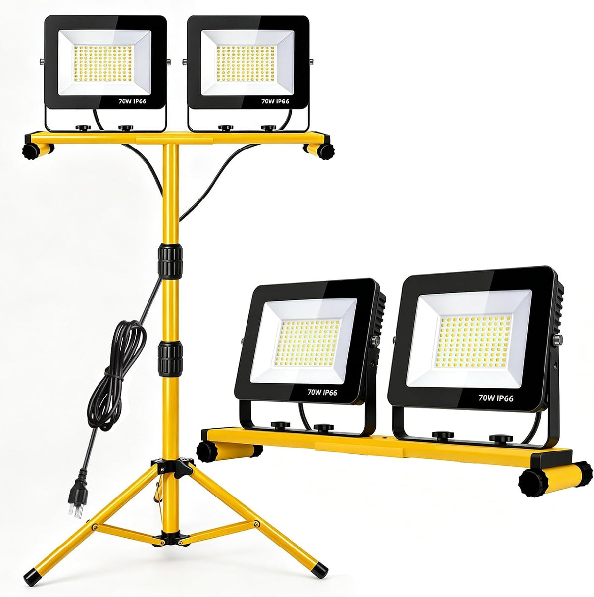 Luz de Trabajo LED con Tripode | 21000 Lumenes | 2 Cabezales Ajustables | Impermeable Plegable | 6500K | Obra Garaje
