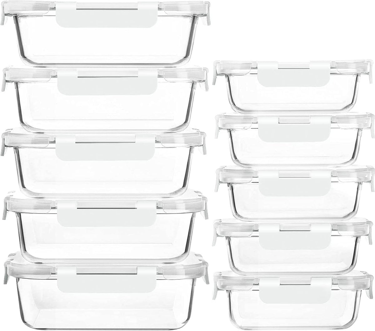 Contenedores de Vidrio MCIRCO para Meal Prep 10 Piezas con Tapa | Almacenamiento de Alimentos Hermético | Aptos para Microondas, Horno y Congelador | Blanco