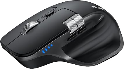 Ratón inalámbrico TECKNET, ratón Bluetooth (BT5.3/5.0 y 2.4G), recargable, ergonómico, óptico, con 6 niveles de DPI ajustables, desplazamiento lateral, clics silenciosos, receptor USB A, 7 botones y amplia compatibilidad - Negro