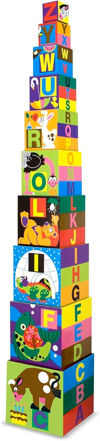 Bloques apilables y encajables con el alfabeto de lujo de Melissa & Doug, 10 piezas - Certificado FSC