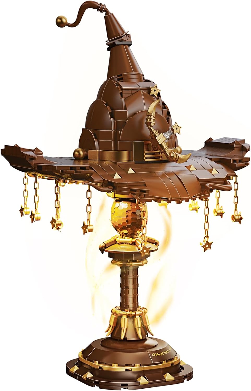 Set de construcción de lámpara con sombrero mágico Fitaiengal compatible con Lego: 698 piezas. Kit de luz nocturna con estrellas marrones y doradas. Decoración gótica para escritorio y regalo de academia mística para adultos y adolescentes mayores de 12