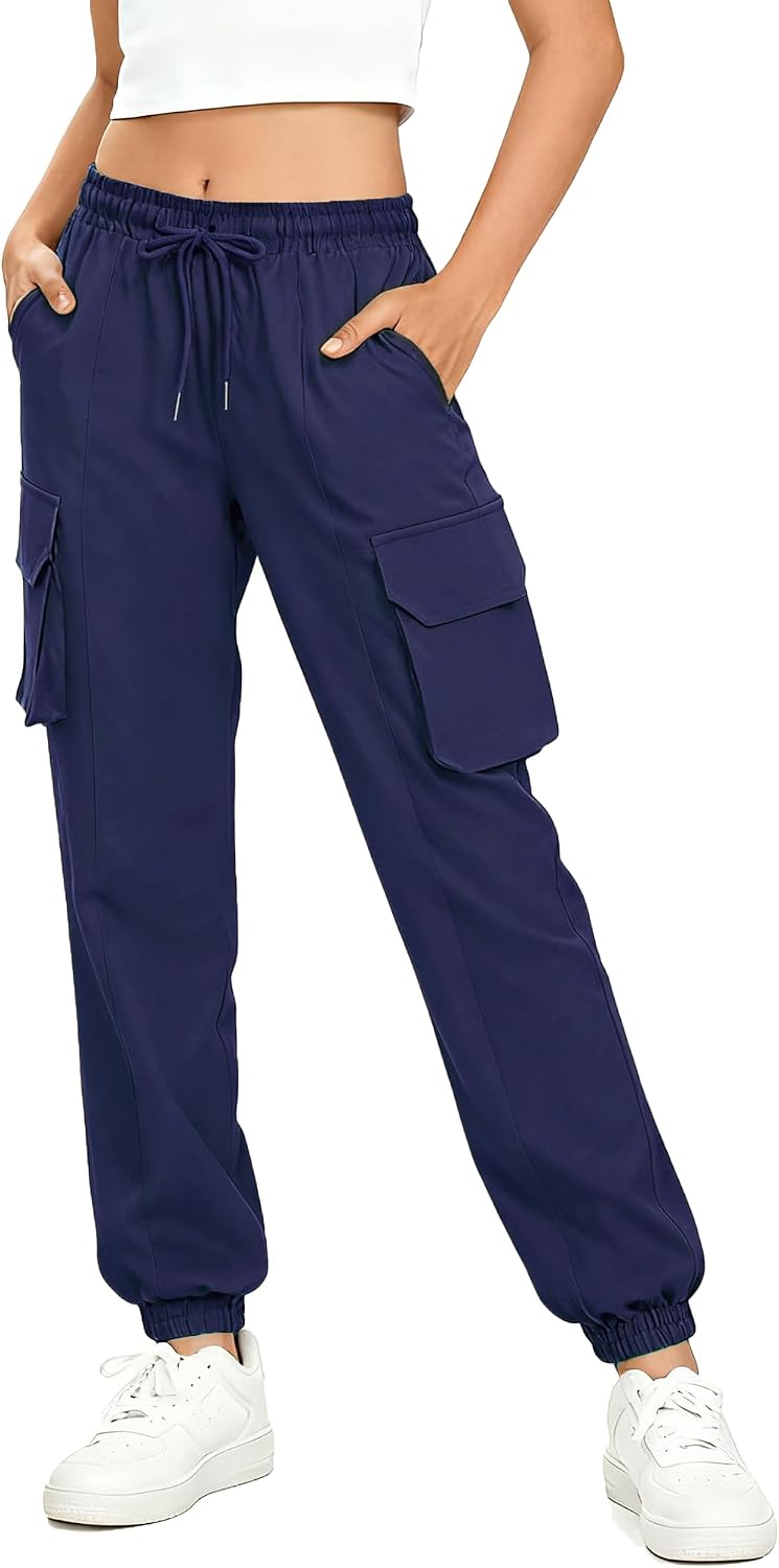 Pantalones cargo impermeables NUMYEAN para niñas, estilo jogger, para senderismo, talla 9-10 años, color azul marino.