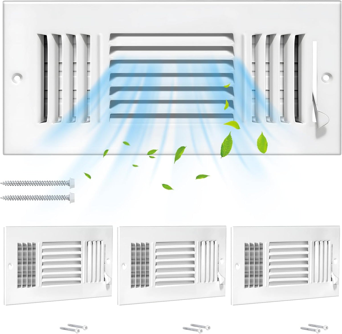 DGB 6 piezas de cubiertas para rejillas de ventilación de 12x4 pulgadas - Rejilla de pared y techo de metal sólido de 3 vías, rejilla de retorno de aire (blanco, tamaño interior 12 x 4)