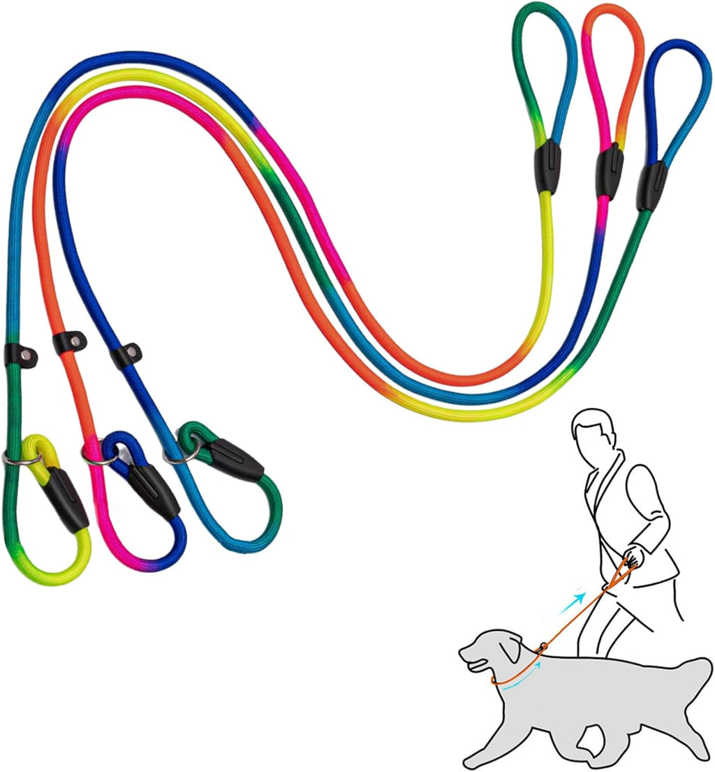 Correa Deslizante para Perros 5FT de Nylon — Sin Jalones, Entrenamiento y Control | Pack 3 Unidades (Arcoíris)